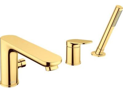 Baterie cada Duravit Wave din 3 elemente, montaj pe cada, auriu lucios
