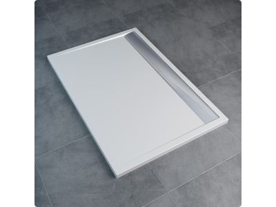 Cadita de dus dreptunghiulara Ronal (SanSwiss) ILA WIA, 90x120cm slim, marmura sintetica, alb, capac cromat