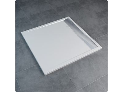 Cadita de dus Ronal (SanSwiss) ILA WIQ, 90x90cm slim, marmura sintetica, alb, capac cromat