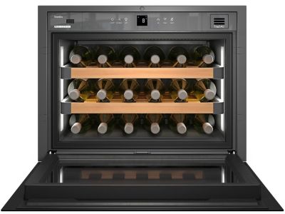 Vitrina de vinuri incorporabila Liebherr GrandCru WKEgb 582, 18 sticle, Super Silent, usa sticla, clasa G, montare sub blat, negru
