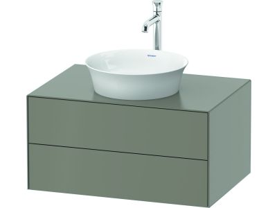 Set mobilier Duravit White Tulip cu lavoar tip bol 43cm, baterie lavoar XL  si dulap baza 80cm cu 2 sertare, Stone Grey Satin Matt Lacquer