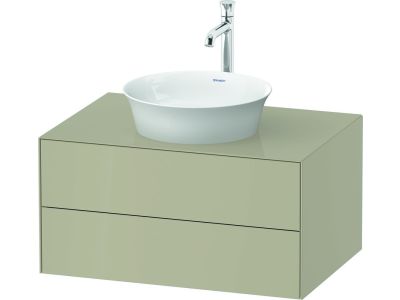 Set mobilier Duravit White Tulip cu lavoar tip bol 43cm, baterie lavoar XL  si dulap baza 80cm cu 2 sertare, Taupe High Gloss