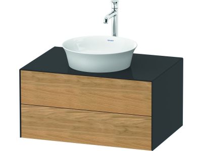 Set mobilier Duravit White Tulip cu lavoar tip bol 43cm, baterie lavoar XL  si dulap baza 80cm cu 2 sertare, Natural Oak Solid