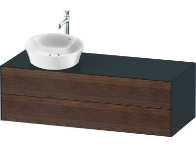 Set mobilier Duravit White Tulip cu lavoar 50cm, baterie lavoar XL si dulap baza 130cm cu 2 sertare, American Walnut Solid Wood