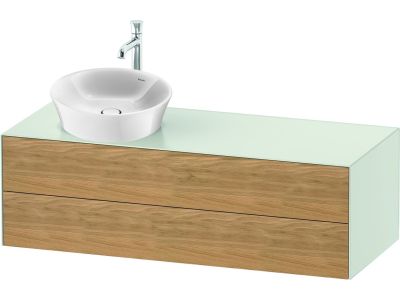 Set mobilier Duravit White Tulip cu lavoar 50cm, baterie lavoar XL si dulap baza 130cm cu 2 sertare, Oak - White Satin Matt Lacquer