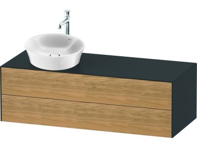 Set mobilier Duravit White Tulip cu lavoar 50cm, baterie lavoar XL si dulap baza 130cm cu 2 sertare, Oak - Graphite Satin Matt