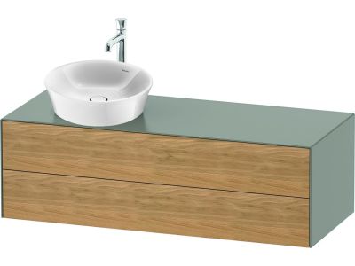 Set mobilier Duravit White Tulip cu lavoar 50cm, baterie lavoar XL si dulap baza 130cm cu 2 sertare, Oak - Stone Grey Satin Matt Lacquer