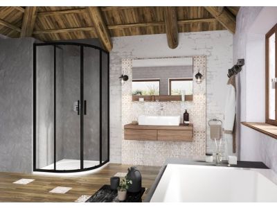 Cabina de dus semirotunda Ravak Blix Slim BLSCP4 80x80cm, profil negru