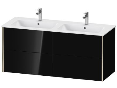 Dulap baza Duravit XViu 128x48cm, patru sertare cu tehnologie Tip-On, negru lucios cu margini champagne mat