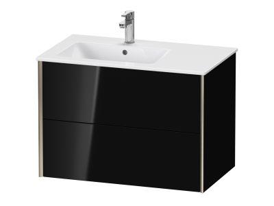 Dulap baza Duravit XViu 81x48cm, doua sertare cu tehnologie Tip-On, negru lucios cu margini champagne mat, orientare stanga