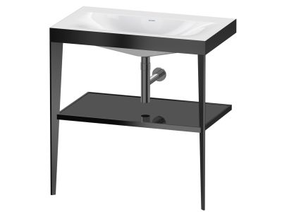 Set mobilier Duravit XViu cu lavoar 80cm fara orificiu baterie, consola metalica negru mat si raft de sticla negru lucios