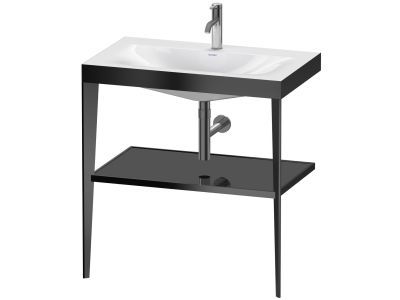 Set mobilier Duravit XViu cu lavoar 80cm, consola metalica negru mat si raft de sticla negru lucios