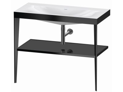 Set mobilier Duravit XViu cu lavoar 100cm fara orificiu baterie, consola metalica negru mat si raft de sticla negru lucios