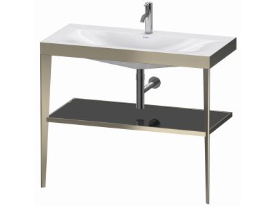Set mobilier Duravit XViu cu lavoar 100cm, consola metalica champagne mat si raft de sticla negru lucios