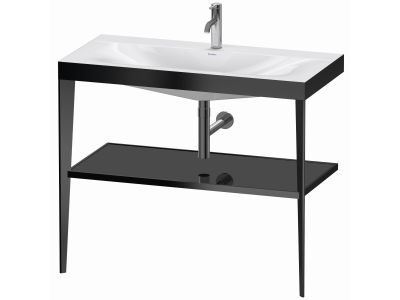 Set mobilier Duravit XViu cu lavoar 100cm, consola metalica negru mat si raft de sticla negru lucios