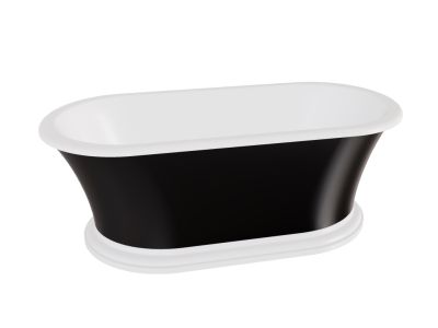Cada ovala freestanding Besco Ziva Black & White 160x75cm, ventil click-clack cu top cleaning auriu, negru-alb lucios
