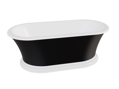 Cada ovala freestanding Besco Ziva Black & White Matt 160x75cm, ventil click-clack cu top cleaning auriu, negru mat, interior alb lucios