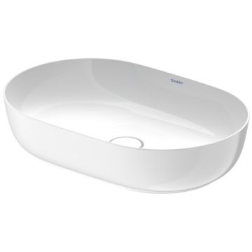 Lavoar tip bol Duravit Luv 60x40cm, fara orificiu baterie, fara preaplin, montare pe blat, include capac ceramic, alb lucios interior/alb satin mat exterior