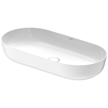 Lavoar tip bol Duravit Luv 80x40cm, fara orificiu baterie, fara preaplin, montare pe blat, include capac ceramic, alb lucios interior/alb satin mat exterior