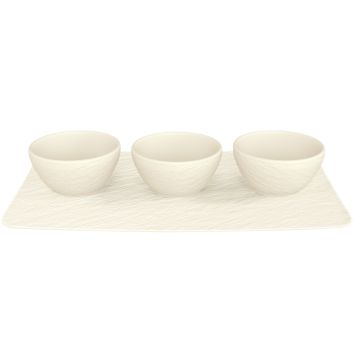 Set 3 boluri cu tava suport Villeroy & Boch Manufacture Rock Blanc