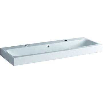 Lavoar dublu Geberit iCon 120x48.5cm, doua orificii baterie, montare pe mobilier, alb