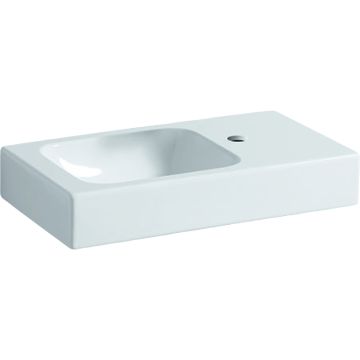 Lavoar asimetric Geberit iCon 53x31cm, orificiu baterie dreapta, fara preaplin, montare pe mobilier, alb