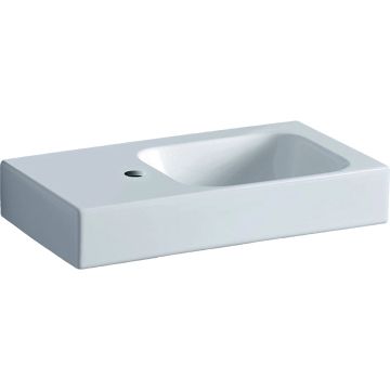 Lavoar asimetric Geberit iCon 53x31cm, orificiu baterie stanga, fara preaplin, montare pe mobilier, alb