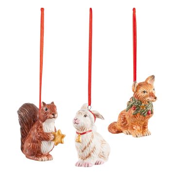 Set 3 decoratiuni brad Villeroy & Boch Nostalgic Ornaments Forest animals, 6x7cm