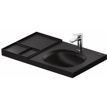 Lavoar Duravit Aurena 80x50cm, HygieneGlaze Plus, montare pe mobilier, orientare dreapta, ventil ceramic inclus, negru mat
