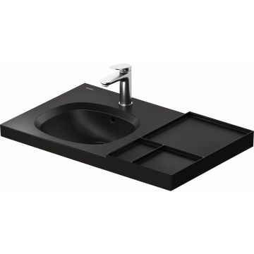 Lavoar Duravit Aurena 80x50cm, HygieneGlaze Plus, montare pe mobilier, orientare stanga, ventil ceramic inclus, negru mat