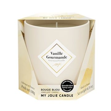 Lumanare parfumata My Jolie Candle Les Essentielles Sweet Vanilla 180g + bratara aurie cu decor negru