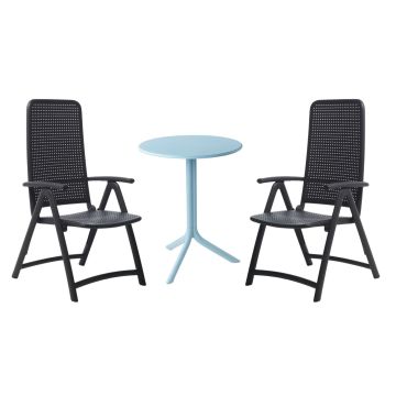 Set Nardi cu masa Spritz  d 60.5cm, h 76.5 albastru si doua scaune pliabile Darsena antracit