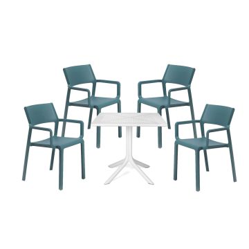 Set Nardi cu masa Clip 80 alba si 4 scaune Trill albastre