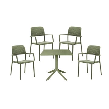 Set Nardi cu masa Clip 80 si 4 scaune Bora verde agave