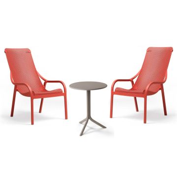 Set Nardi cu 2 fotolii Net Lounge rosu coral + masuta Step tortora