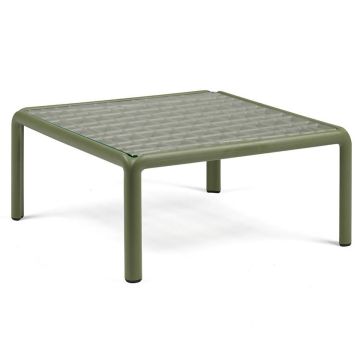 Masuta exterior Nardi Komodo Tavolino Vetro, blat sticla, 70x70cm, h32.5cm, verde agave