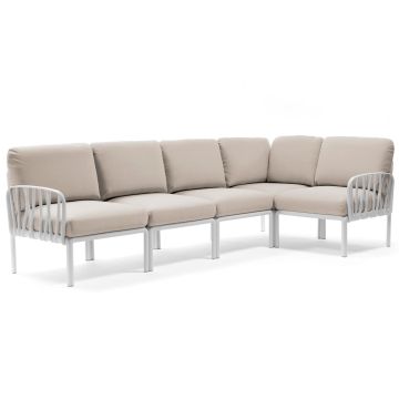 Canapea modulara exterior Nardi Komodo 5, 294x154cm, cadru alb, perne gri Tech Panama