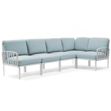 Canapea modulara exterior Nardi Komodo 5, 294x154cm, cadru alb, perne bleu ghiaccio Sunbrella