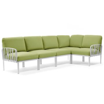 Canapea modulara exterior Nardi Komodo 5, 294x154cm, cadru alb, perne verde avocado Sunbrella
