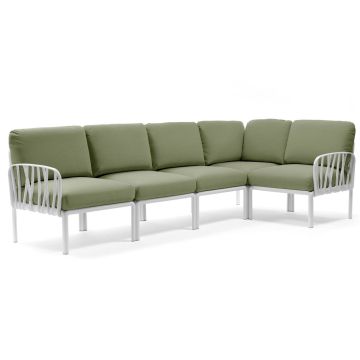 Canapea modulara exterior Nardi Komodo 5, 294x154cm, cadru alb, perne verde giungla Sunbrella