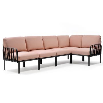 Canapea modulara exterior Nardi Komodo 5, 294x154cm, cadru antracit, perne roz quarzo