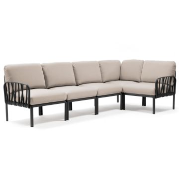 Canapea modulara exterior Nardi Komodo 5, 294x154cm, cadru antracit, perne gri Tech Panama