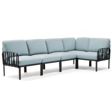 Canapea modulara exterior Nardi Komodo 5, 294x154cm, cadru antracit, perne bleu ghiaccio Sunbrella