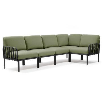 Canapea modulara exterior Nardi Komodo 5, 294x154cm, cadru antracit, perne verde giungla Sunbrella
