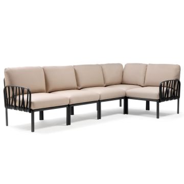Canapea modulara exterior Nardi Komodo 5, 294x154cm, cadru antracit, perne canvas Sunbrella