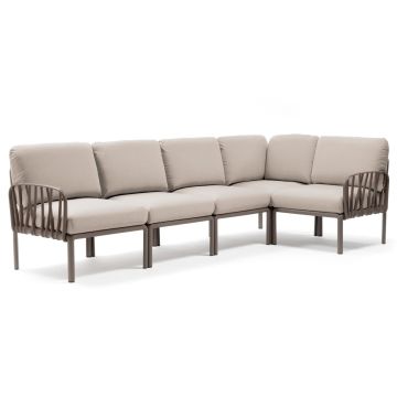 Canapea modulara exterior Nardi Komodo 5, 294x154cm, cadru tortora, perne gri Tech Panama