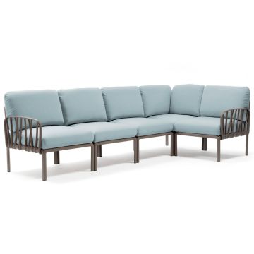Canapea modulara exterior Nardi Komodo 5, 294x154cm, cadru tortora, perne bleu ghiaccio Sunbrella