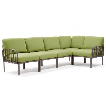 Canapea modulara exterior Nardi Komodo 5, 294x154cm, cadru tortora, perne verde avocado Sunbrella