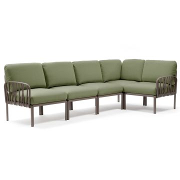 Canapea modulara exterior Nardi Komodo 5, 294x154cm, cadru tortora, perne verde giungla Sunbrella