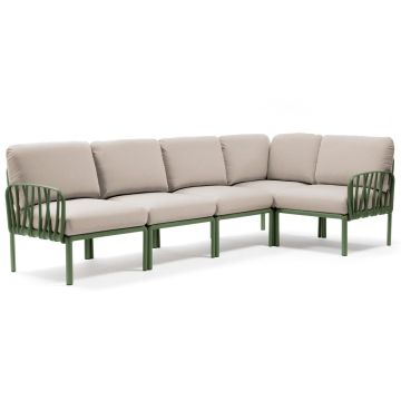Canapea modulara exterior Nardi Komodo 5, 294x154cm, cadru verde, perne gri Tech Panama